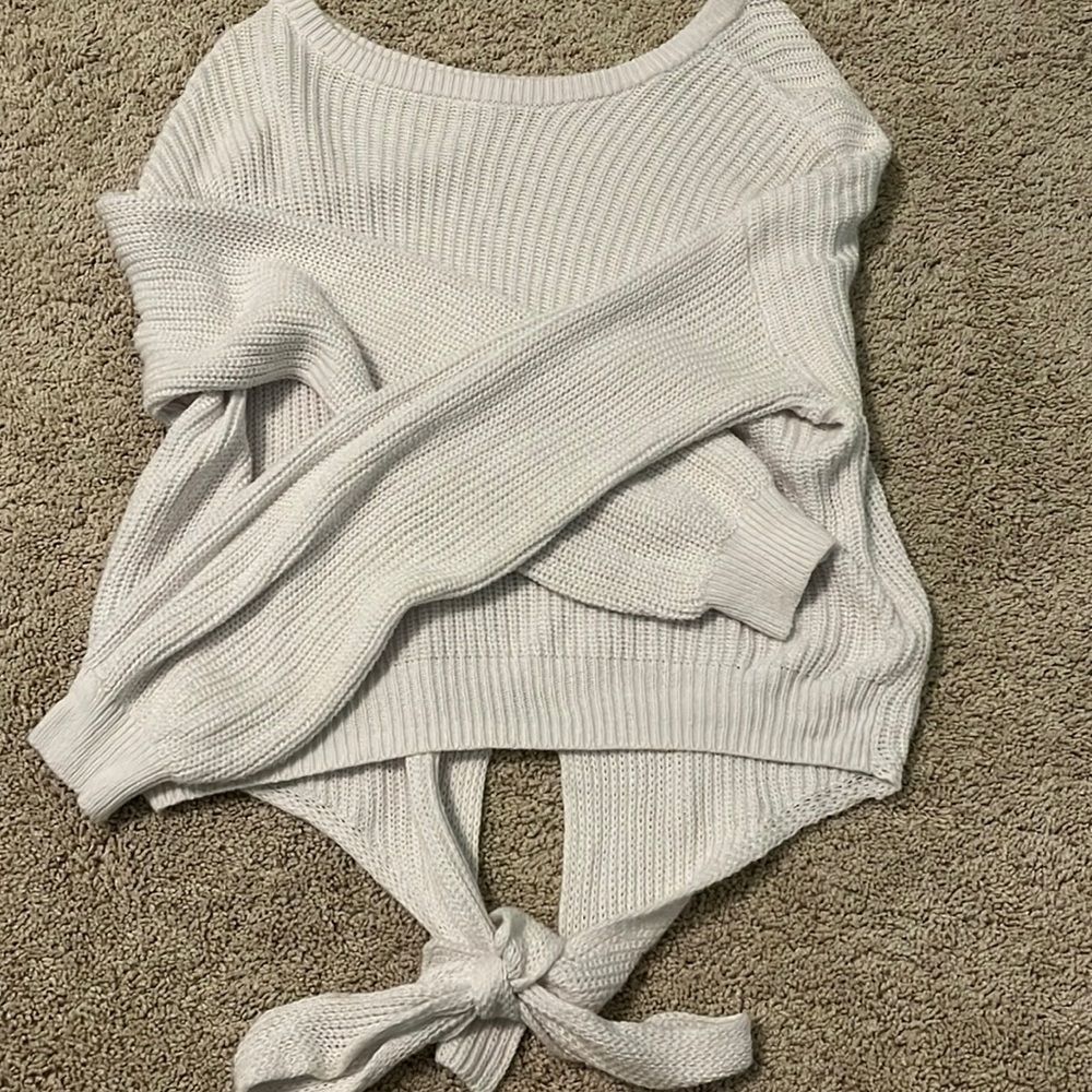 cute tie back white sweater